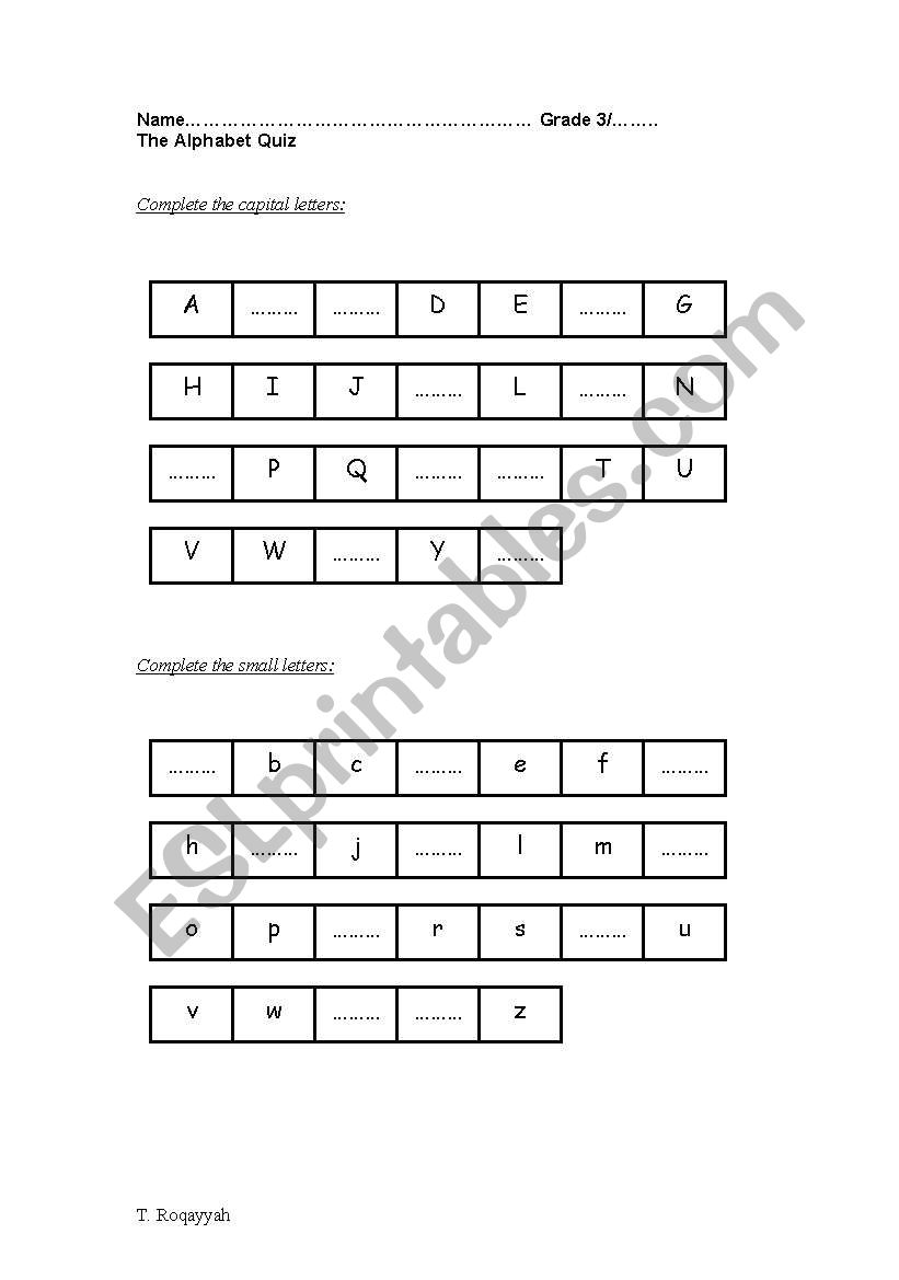 English Worksheets Alphabet Quiz