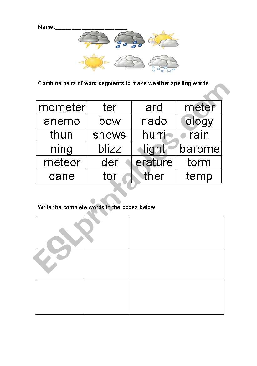 Weather Word Segments worksheet