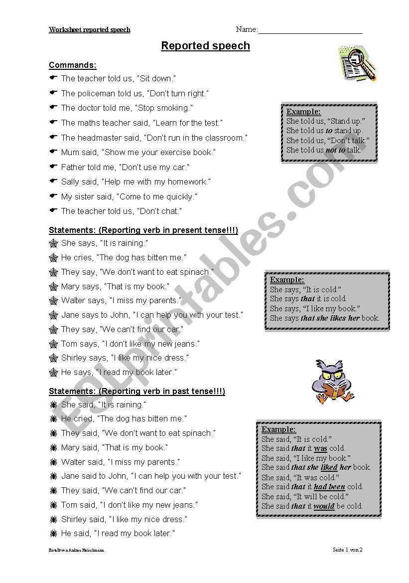 Reported speech worksheet