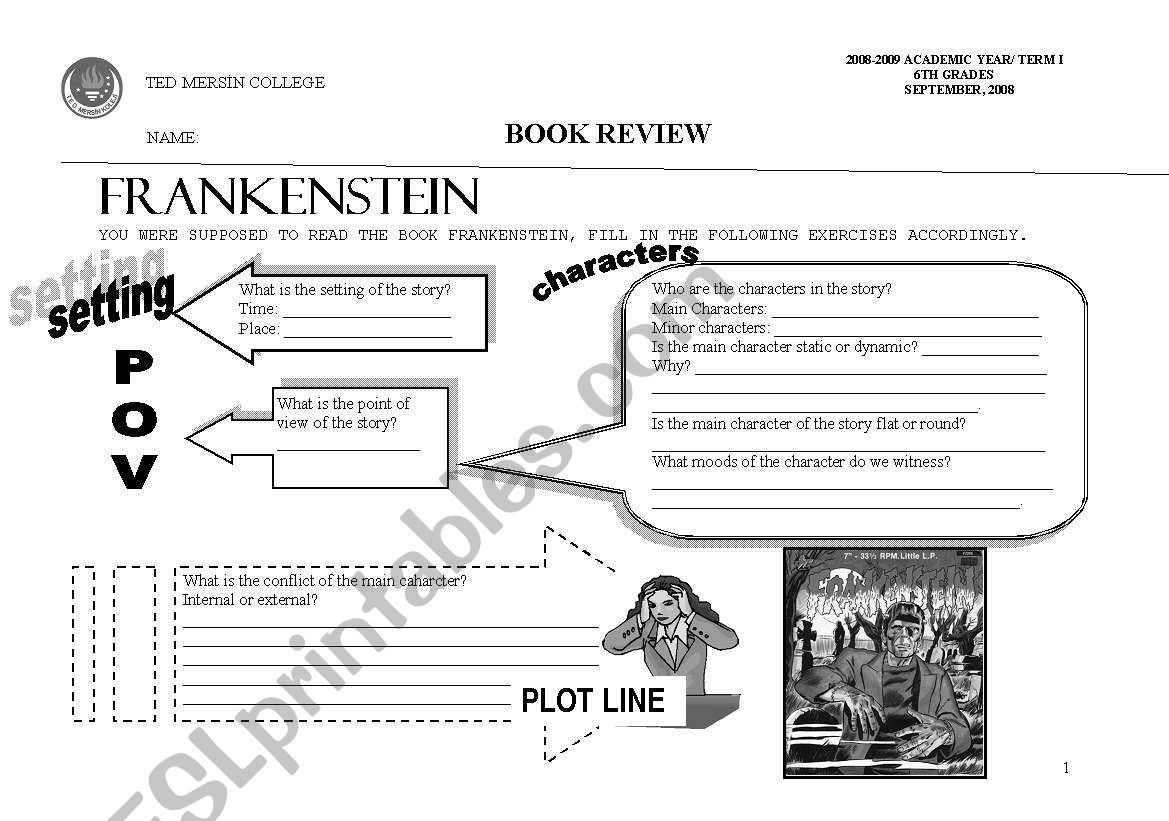 frakenstein worksheet