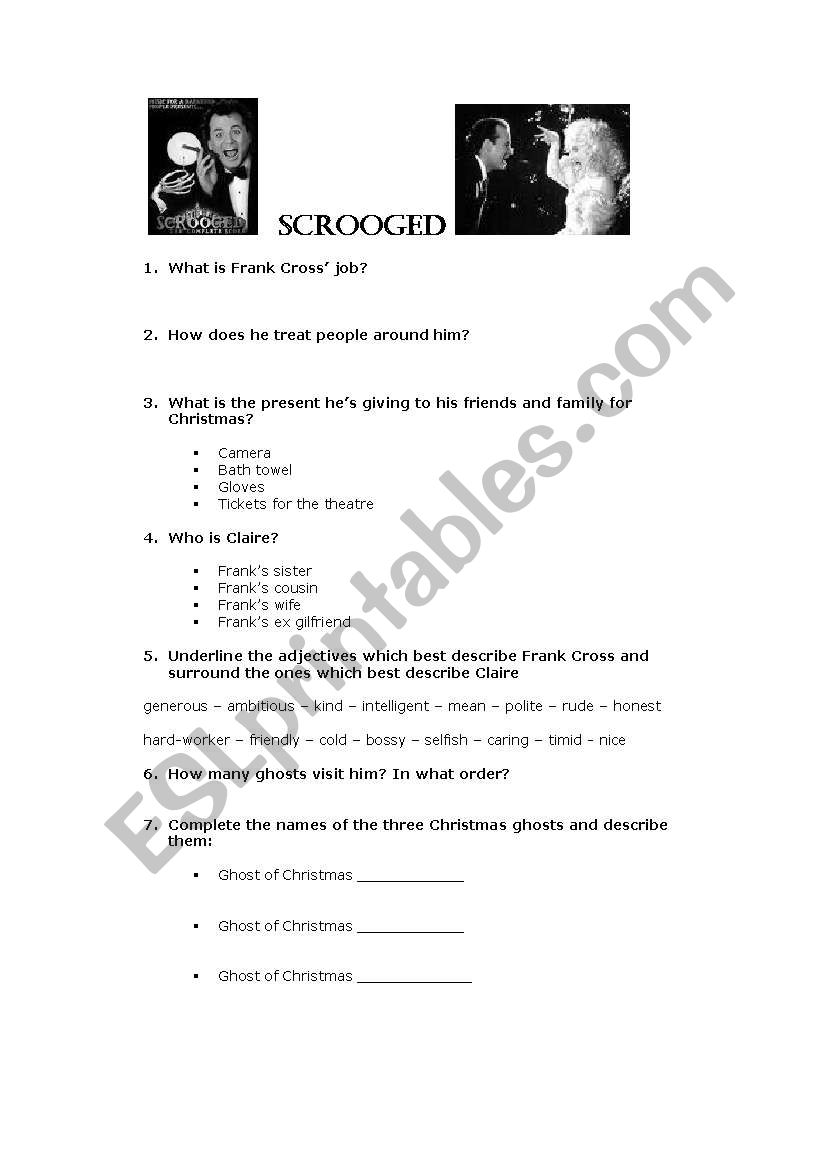 Scrooged worksheet