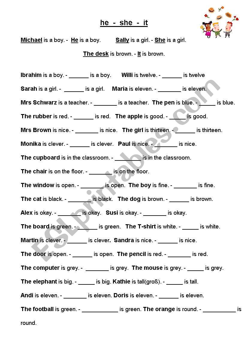 he - she - it worksheet