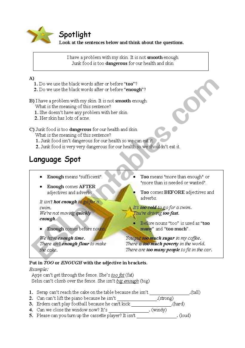 too & enough worksheet