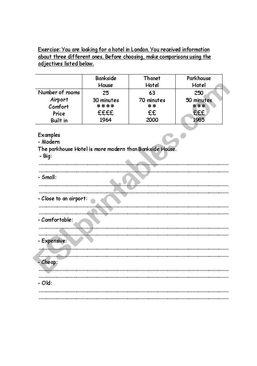 exercises about the comparative form