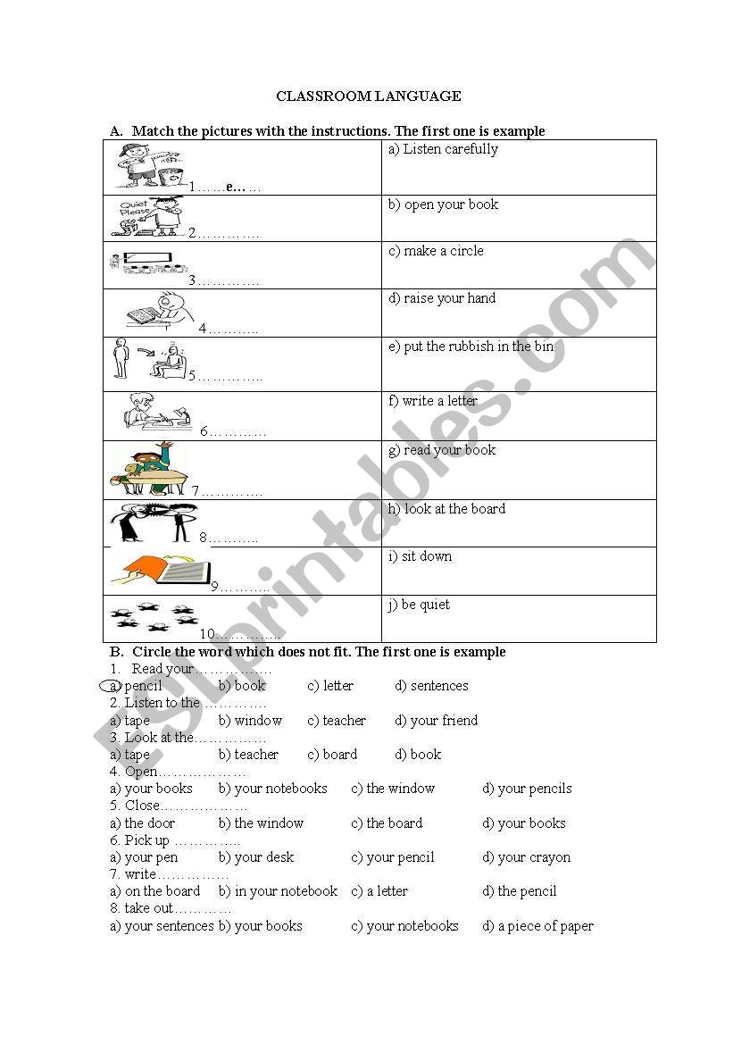 CLASSROOM INSTRUCTIONS worksheet