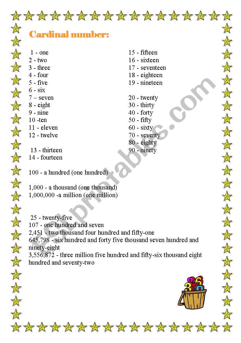 cardinal numbers worksheet