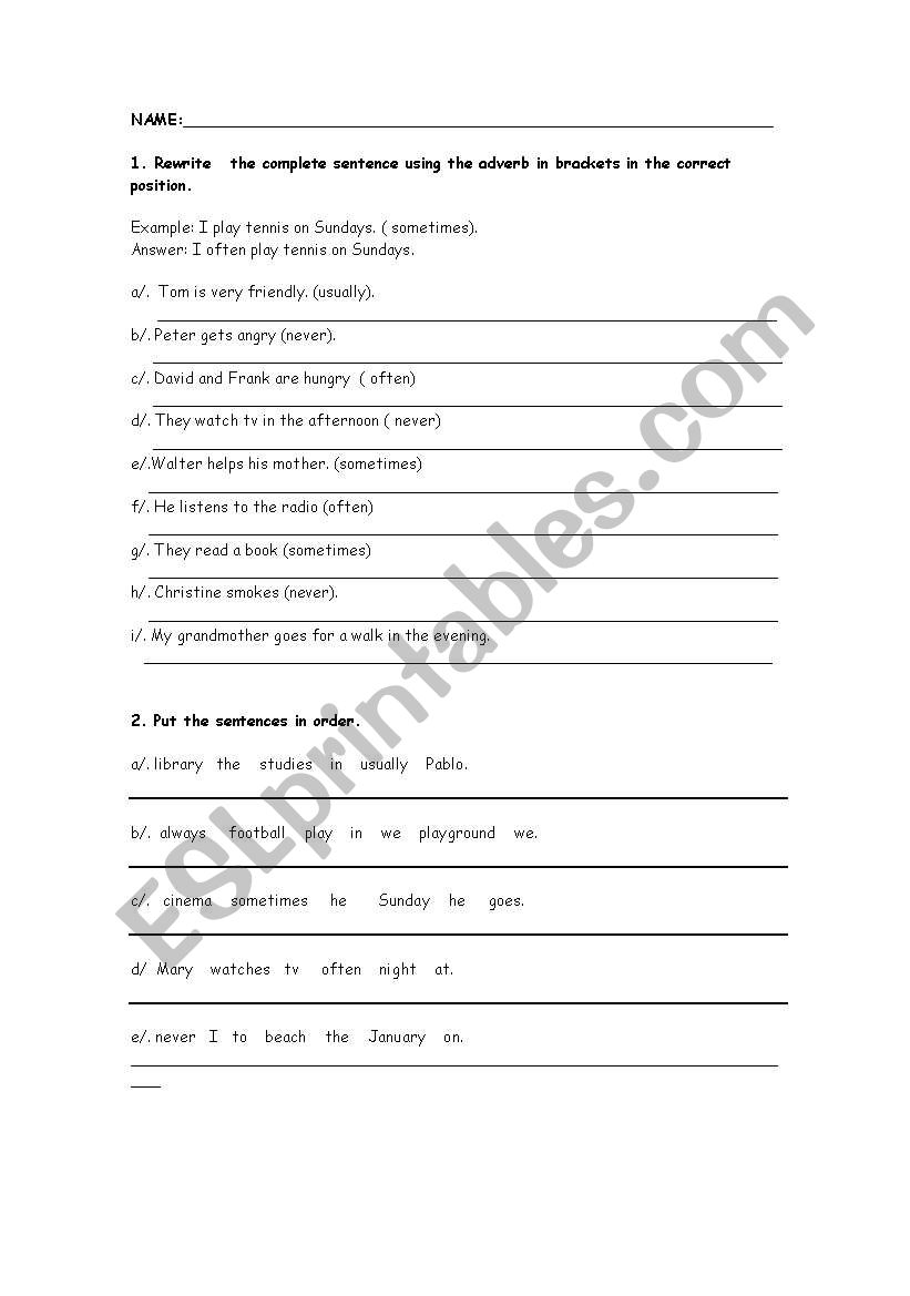 frequency adverbs worksheet