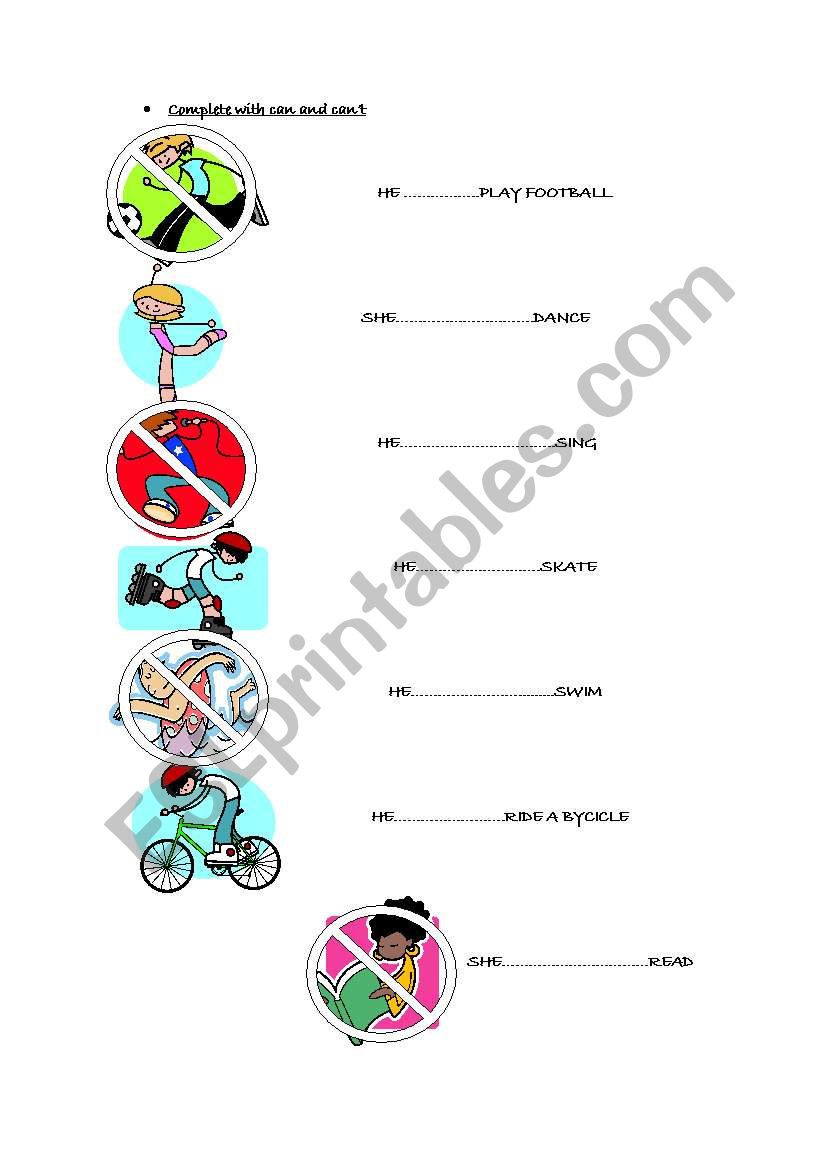 Can - Cant worksheet