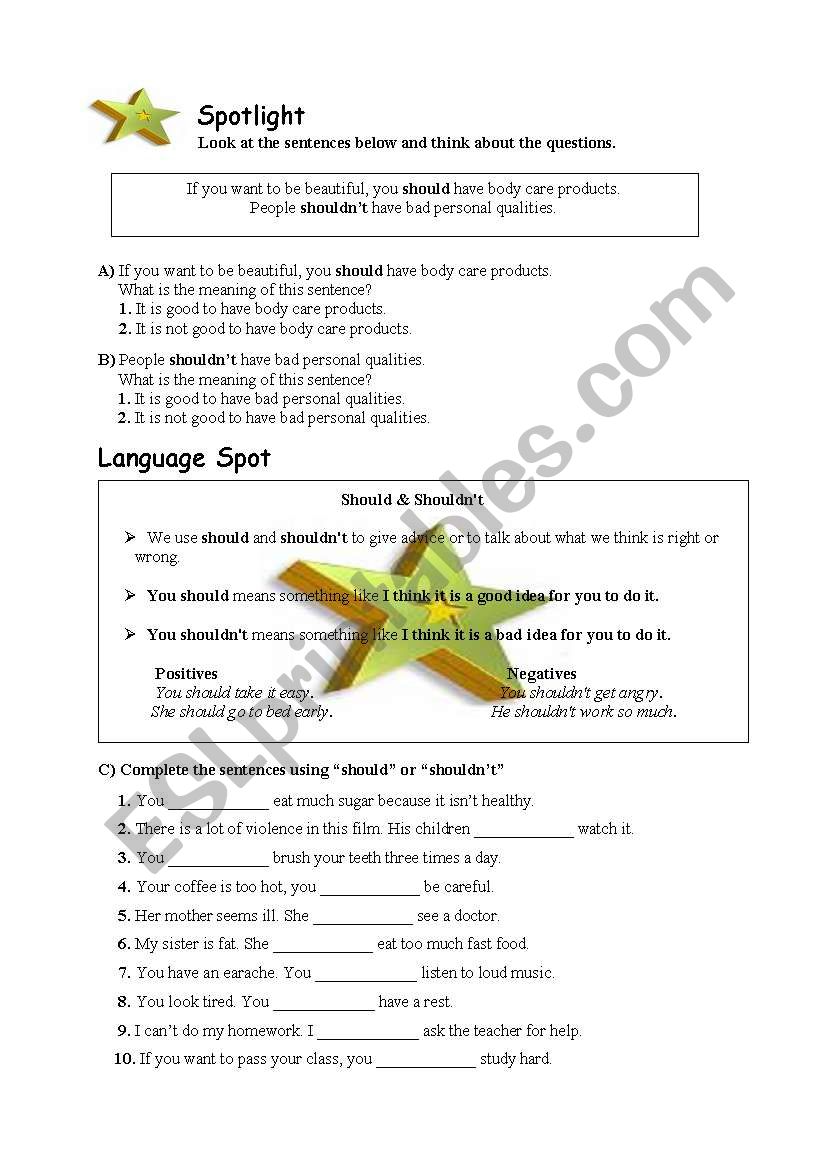 should & shouldnt worksheet