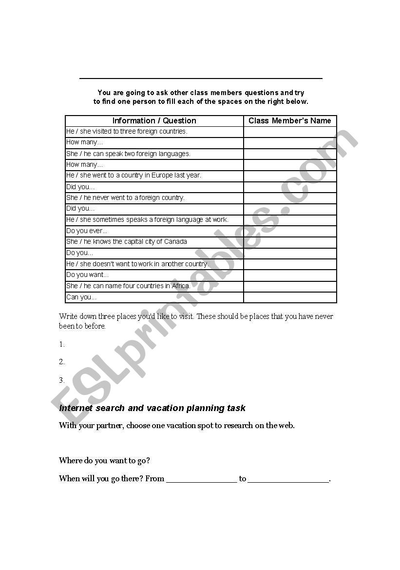 Have you travelled? worksheet