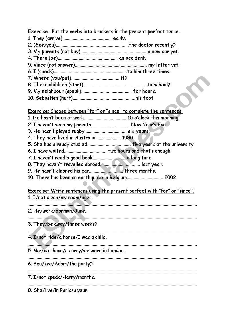 present perfect worksheet