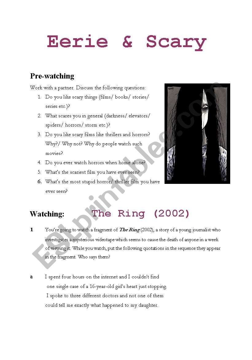 Eerie and scary. The Ring video worksheet.