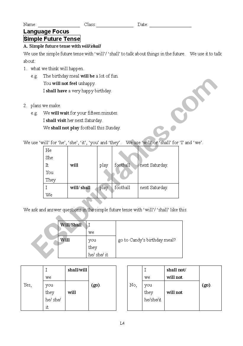 Simple Future Tense worksheet