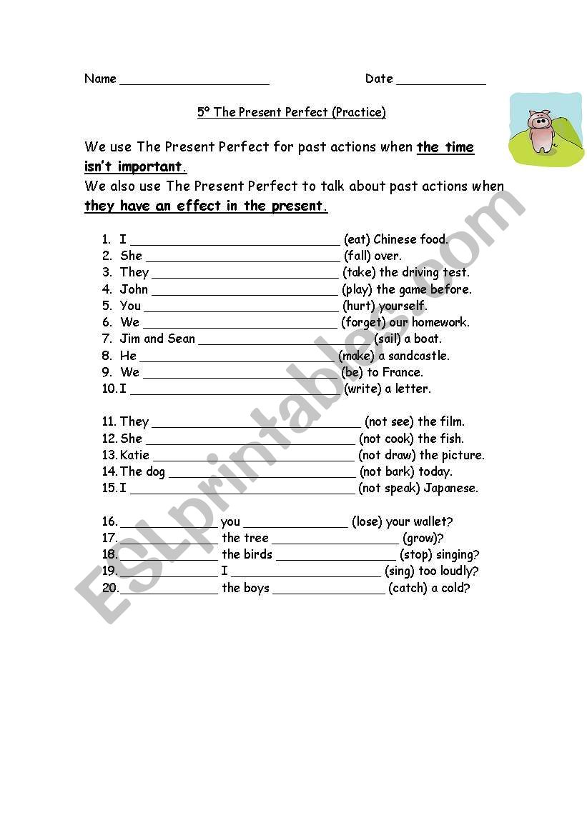 Present Perfect Practice worksheet