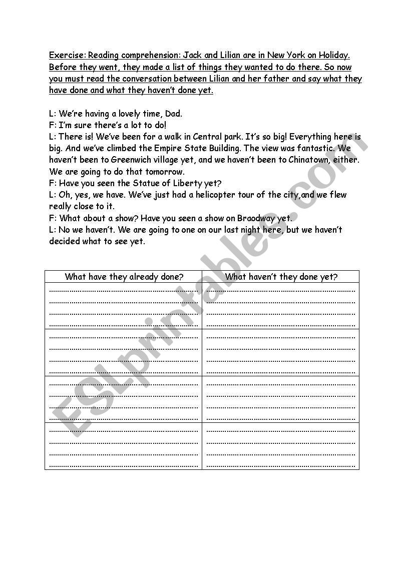 present perfect worksheet