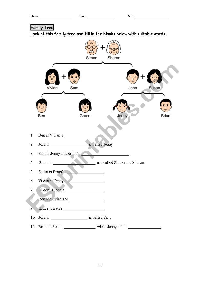 Family Tree worksheet