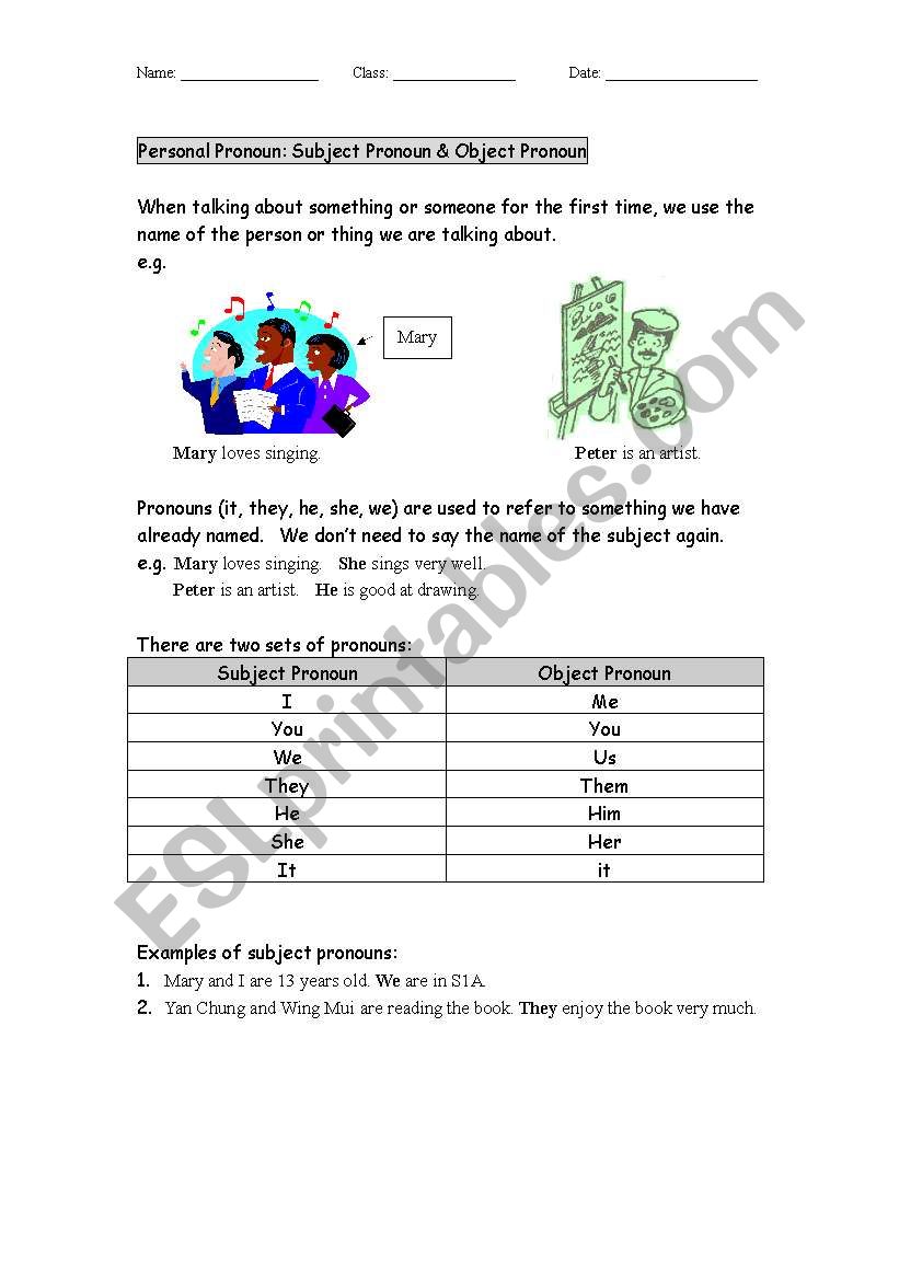 Subject and Object Pronouns worksheet