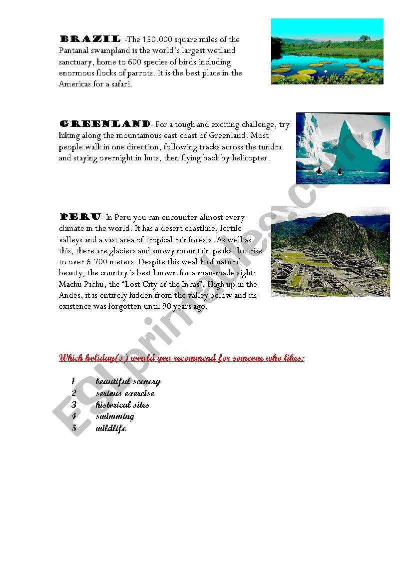 Adventure Holidays part 2 worksheet