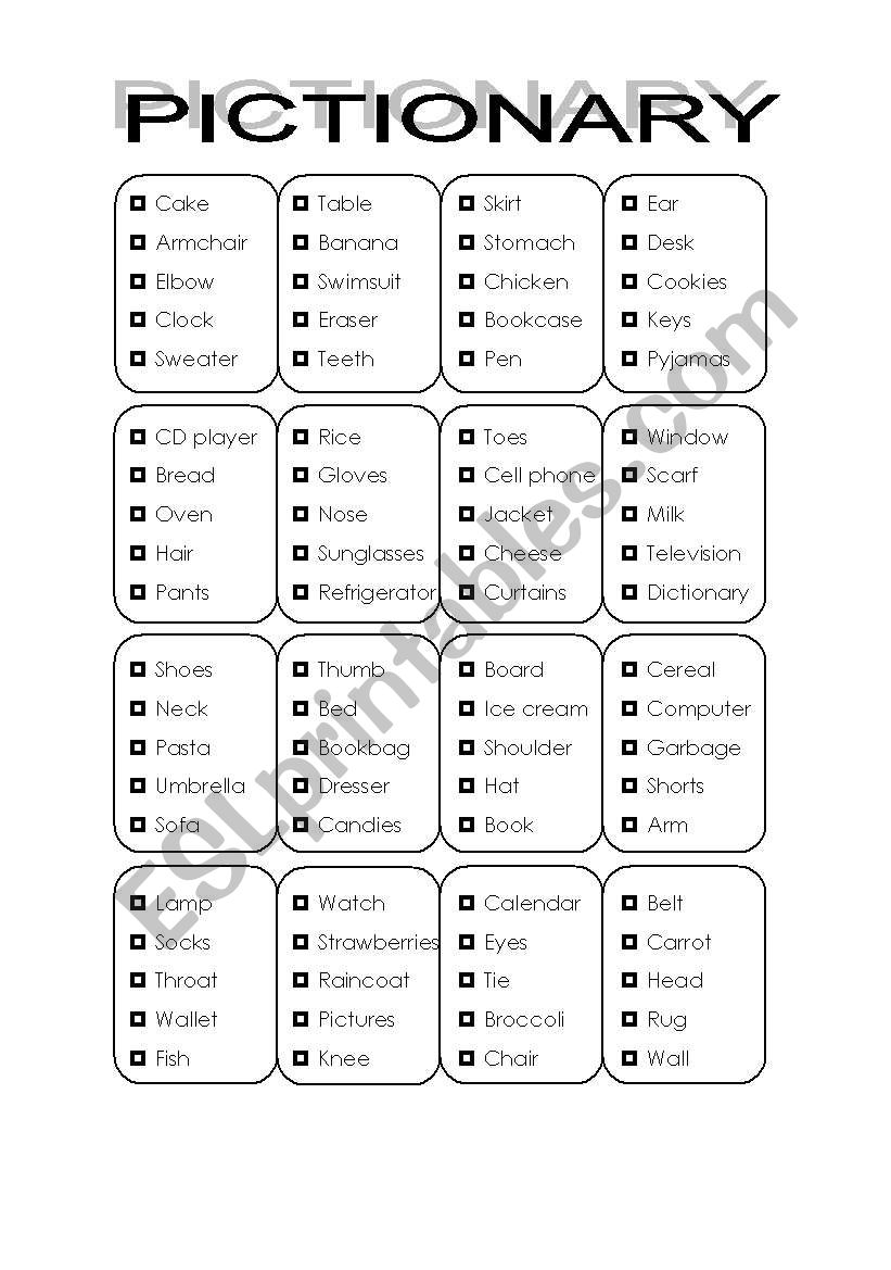 Funny Pictionary Words For Adults : List of Pictionary words