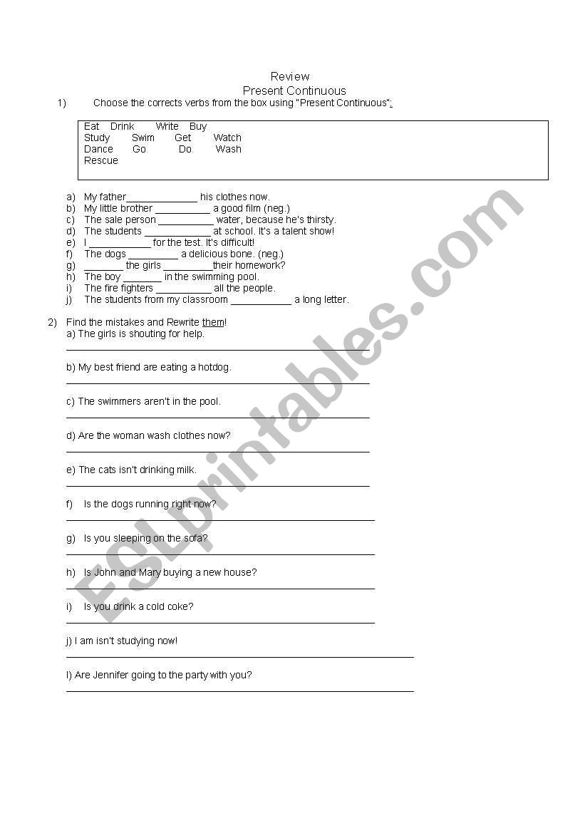 Present Continuous worksheet