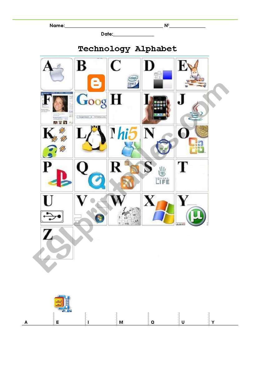Technological Alphabet worksheet