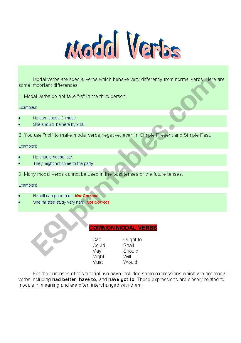 What are Modal Verbs worksheet