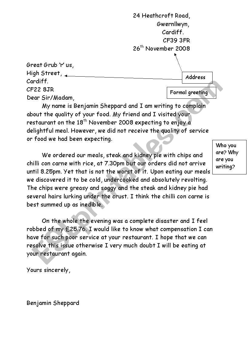 How to write a letter of complaint? - ESL worksheet by leni29