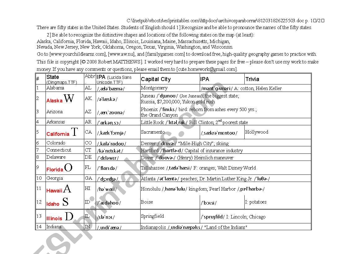 Fifty States -- Abbreviations, capitals and IPA Alabama-New Mexico.doc