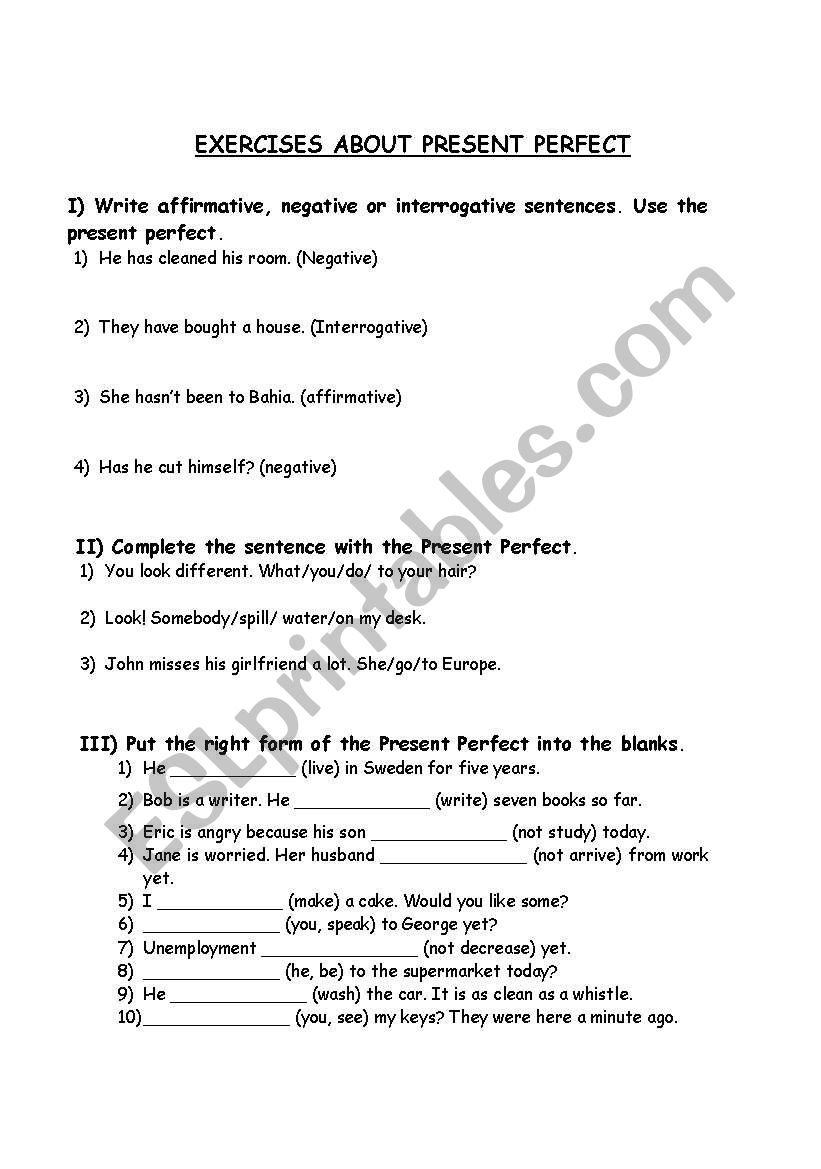 Exercises about present perfect