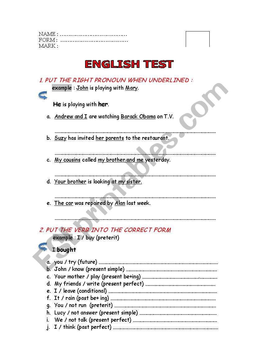 SUBJECT AND OBJECT PRONOUNS/ VERB TENSES