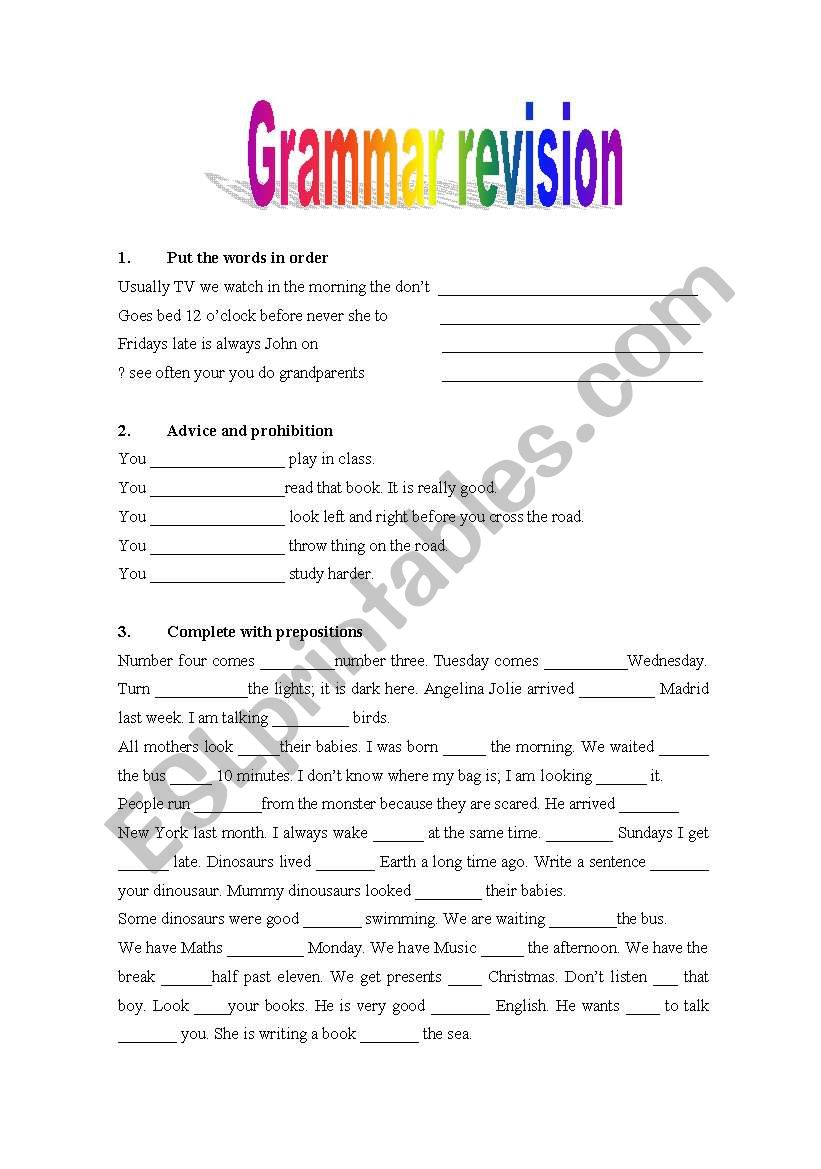 Grammar revision worksheet