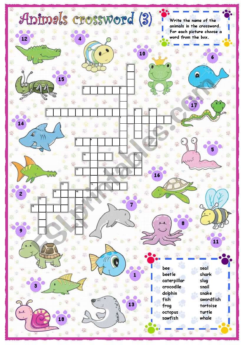 Animals crossword (3 of 3) worksheet