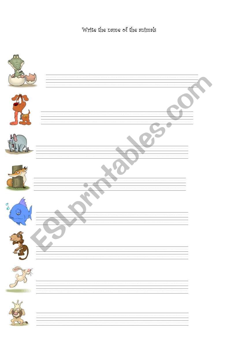   Animals writing worksheet