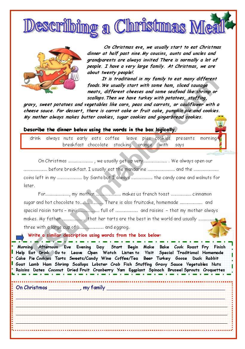 Describing a Christmas Meal worksheet