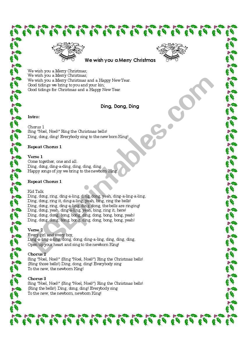 Christmas songs lyrics worksheet