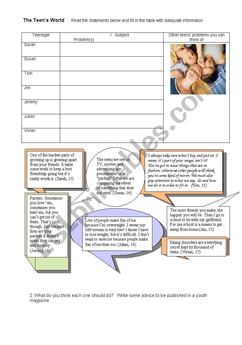 Young peopleÂ´s worries worksheet