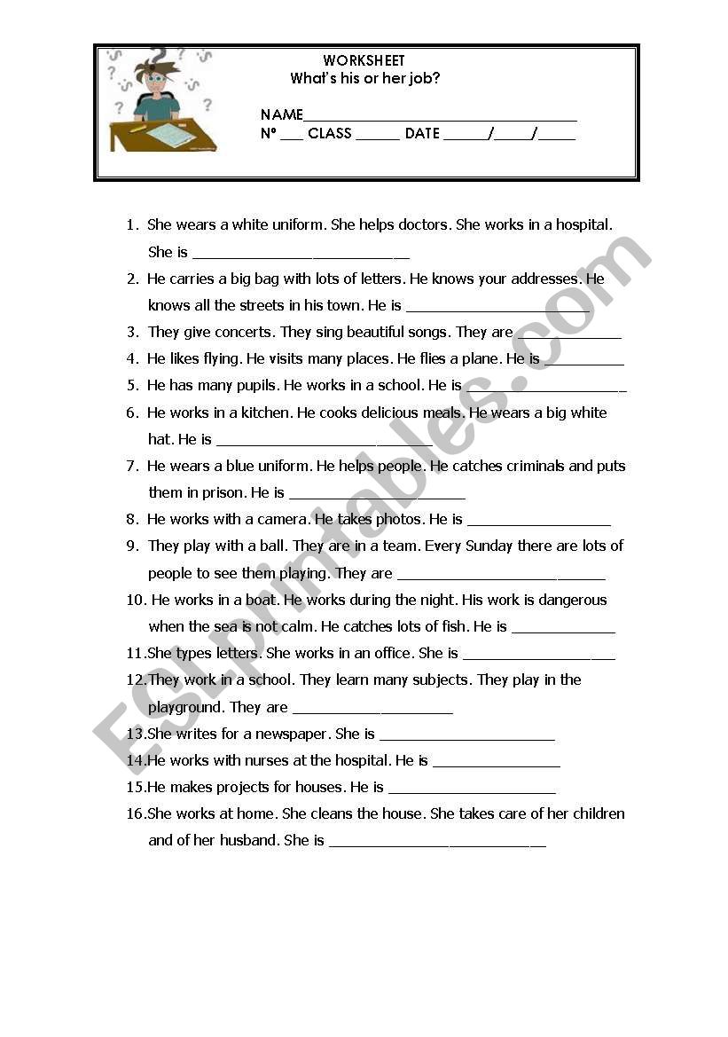 Whats his or her job? worksheet