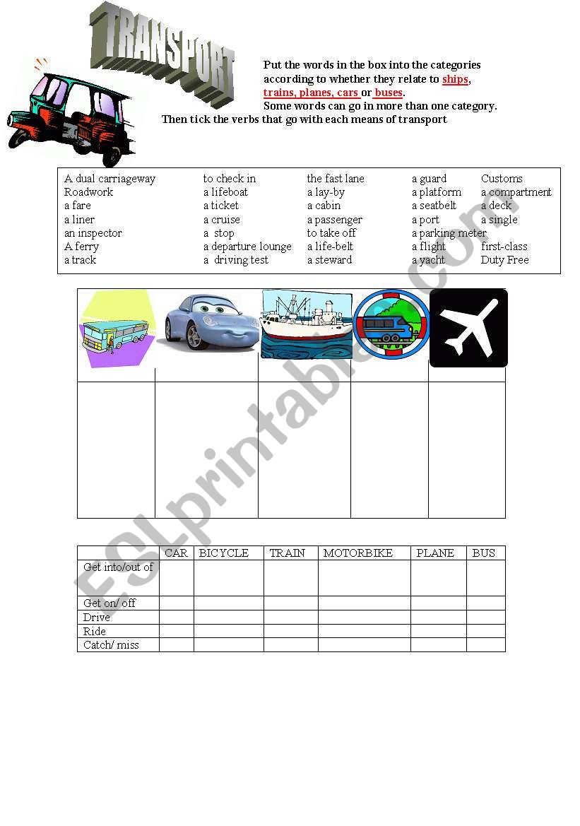 TRANSPORT worksheet