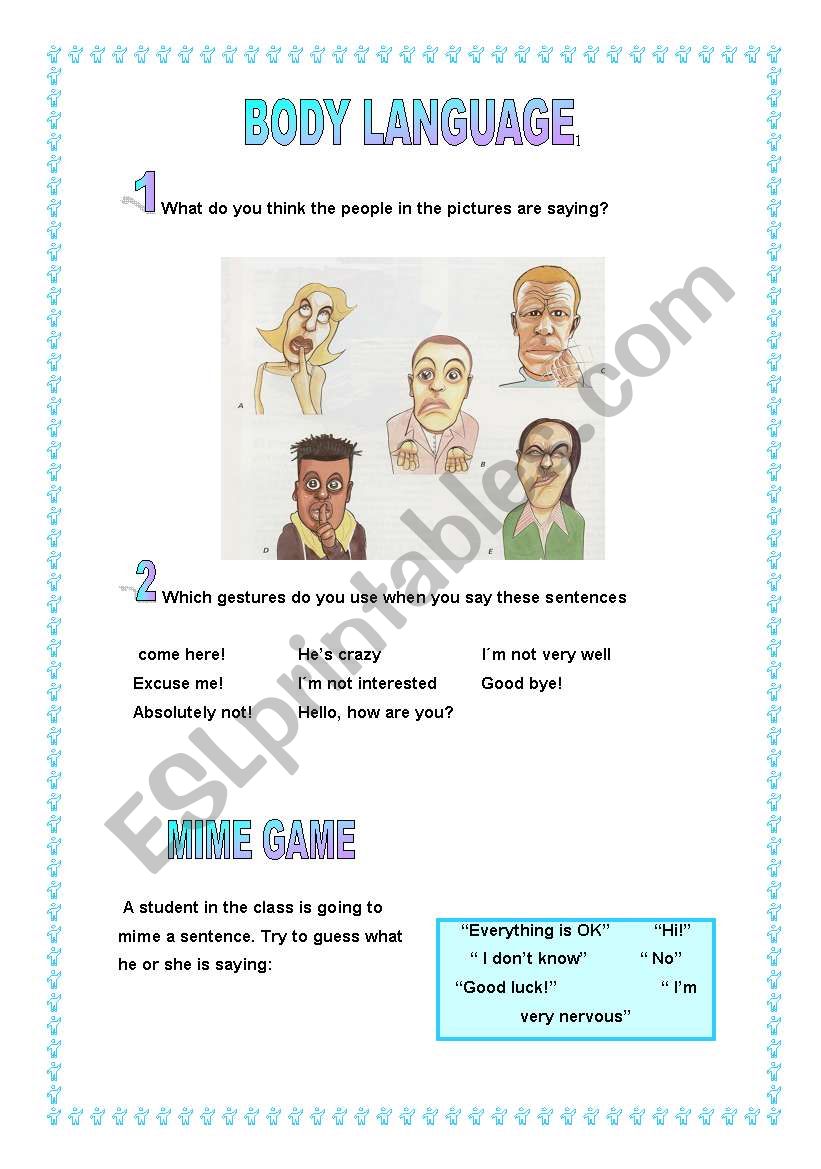 Body language worksheet