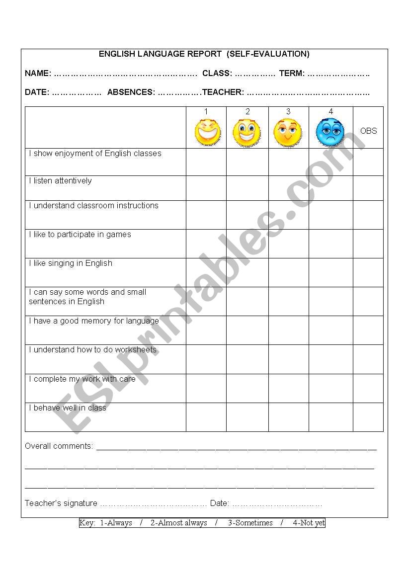 Self-evaluation worksheet