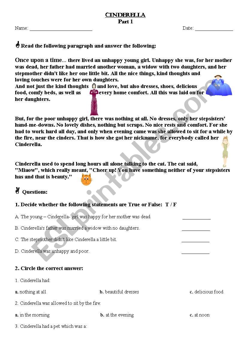 Cinderella story worksheet