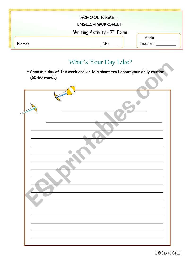 Daily Routine  -  Writing activity for Upper Elementary and Lower  intermediate students