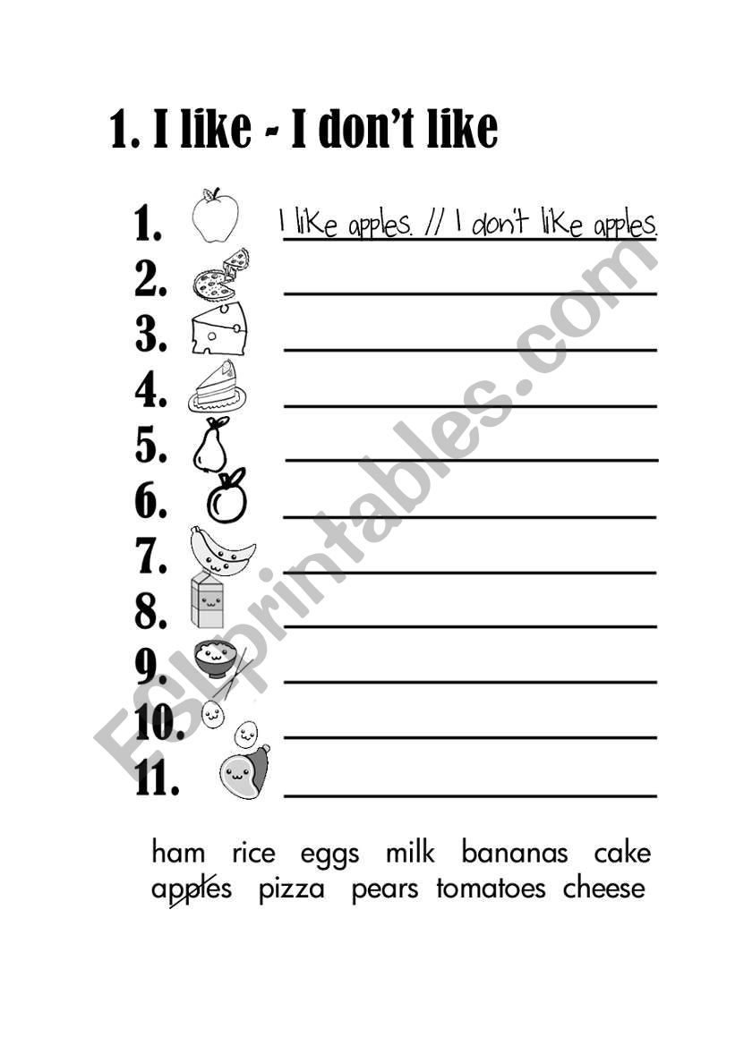 I like or I dont like - Food worksheet