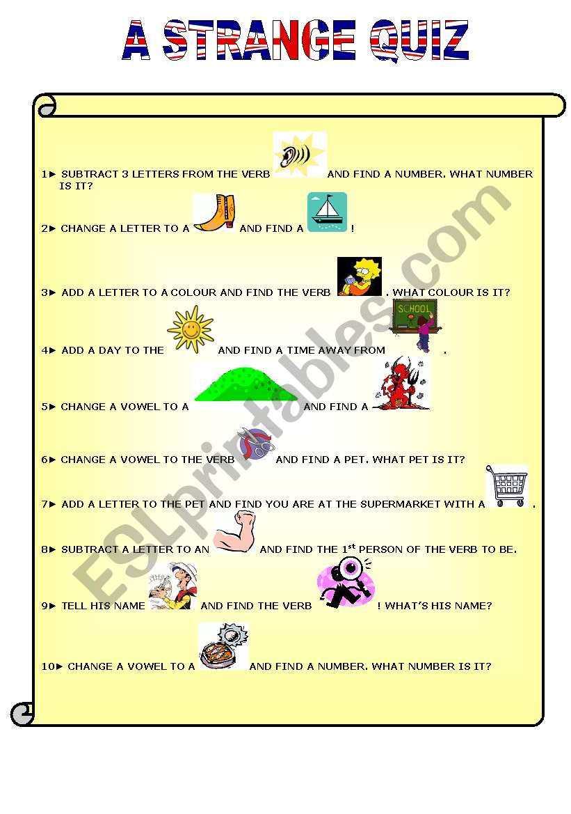 A STRANGE QUIZ 1-2 worksheet