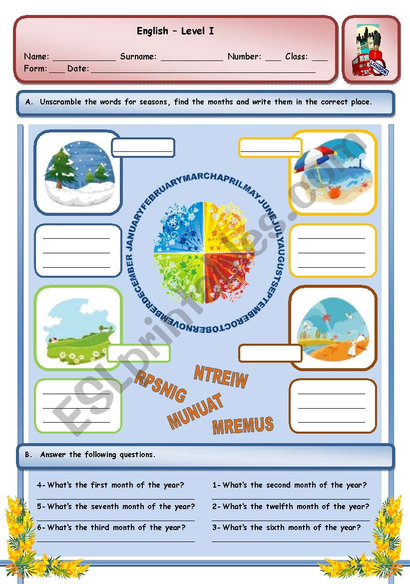 SEASONS, MONTHS AND ORDINAL NUMBERS