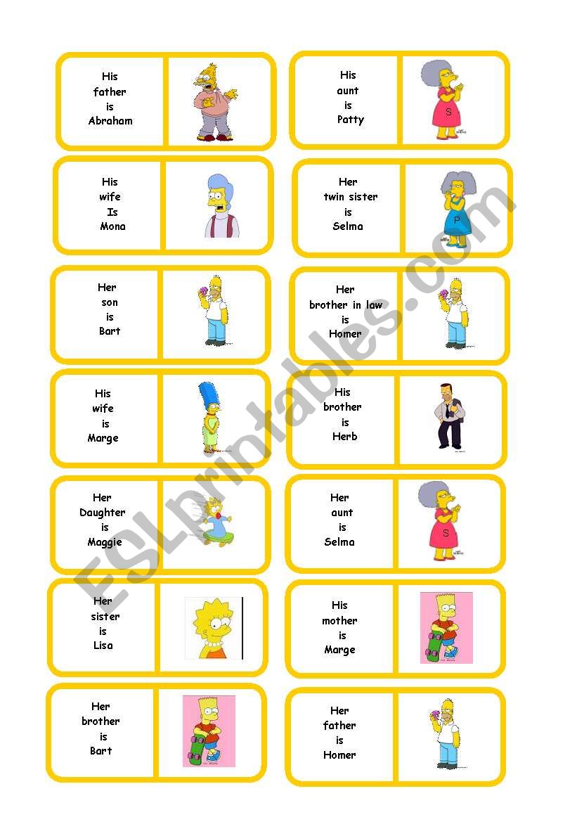 THE SIMPSONS DOMINOES PART 2 worksheet