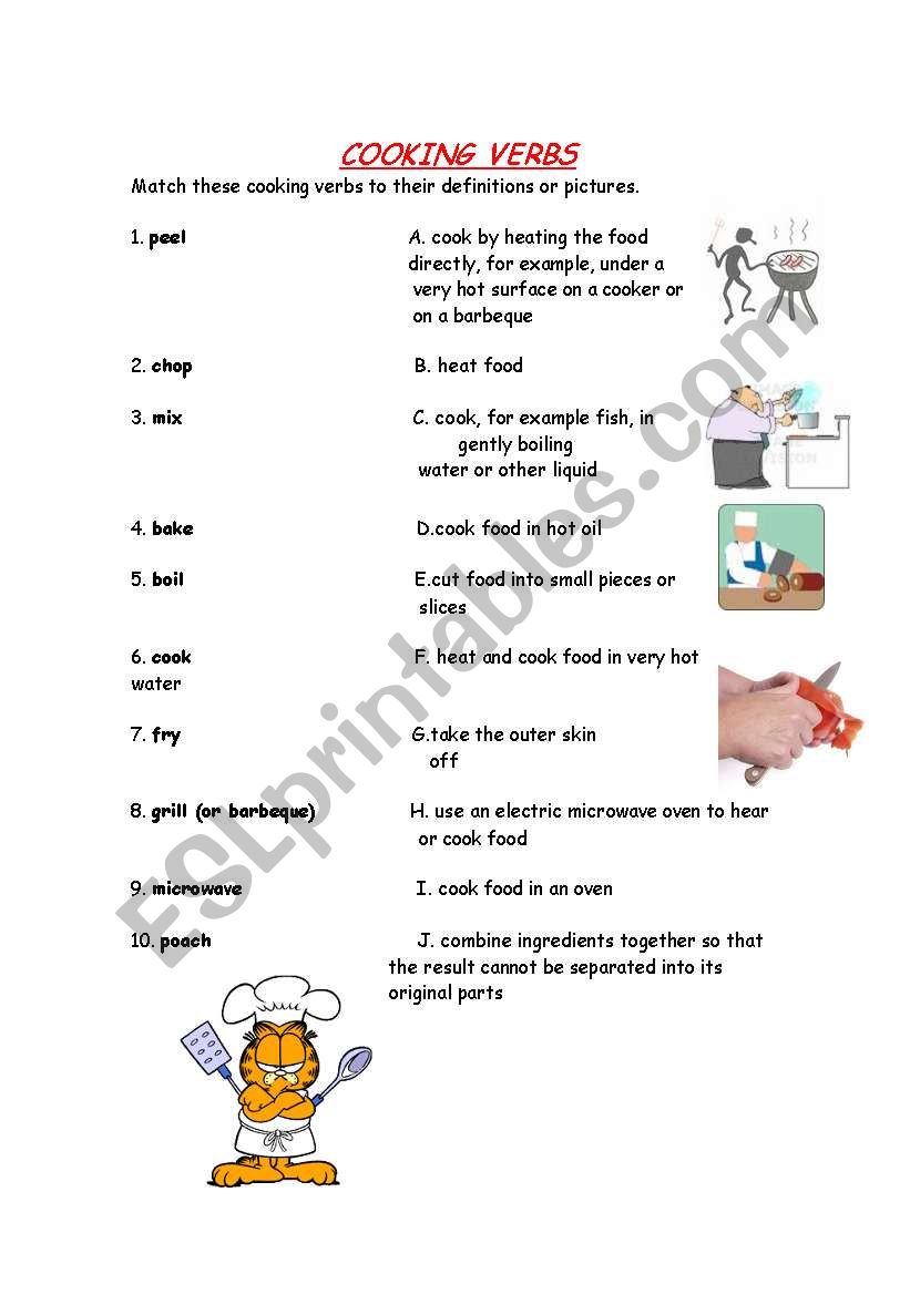 cooking verbs worksheet