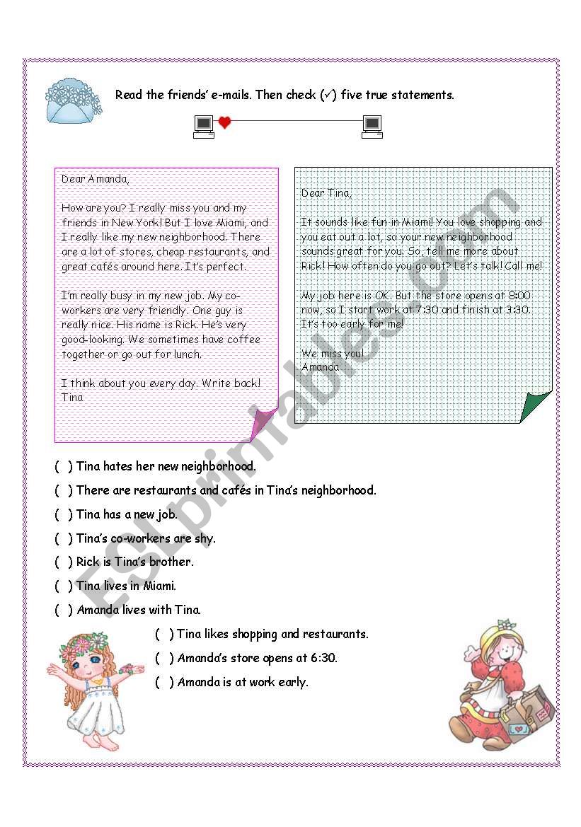 Read the friendsâ€™ e-mails worksheet