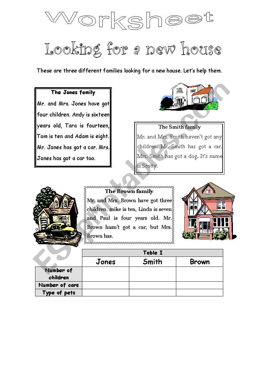 Houses worksheet