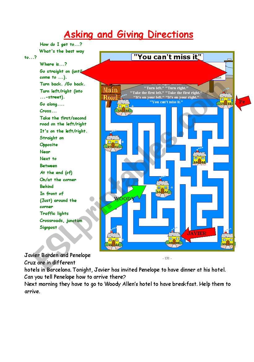 Asking and giving directions worksheet